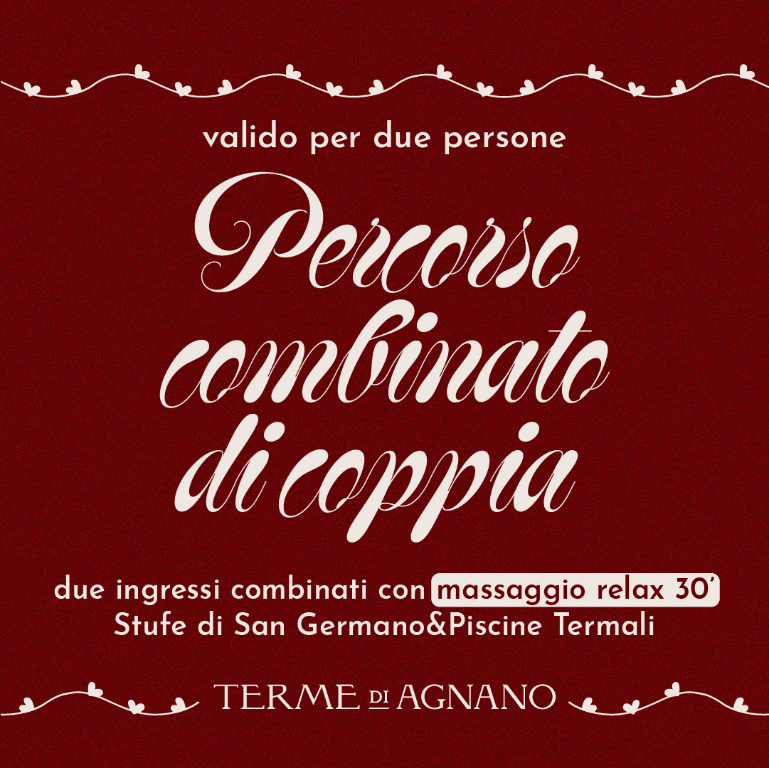 SAN VALENTINO: IDEE REGALO🎁- PERCORSO COMBINATO DI COPPIA - DUE INGRESSI COMBINATI STUFE&PISCINE CON MASSAGGI RELAX DA 30'