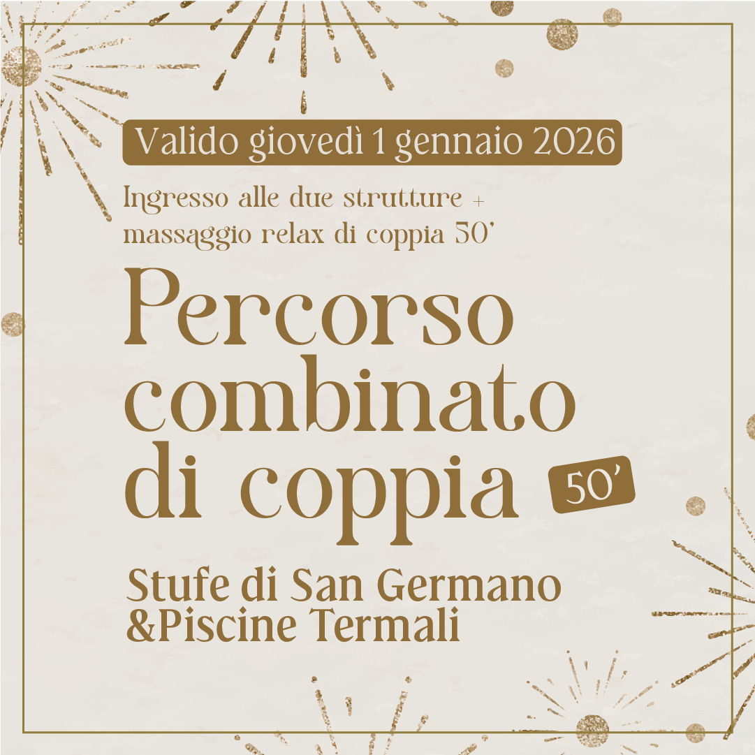 Primo dell'anno alle Terme di Agnano - Percorso combinato di coppia 50 - Due ingressi STUFE DI SAN GERMANO & PISCINE TERMALI + Massaggi relax 50