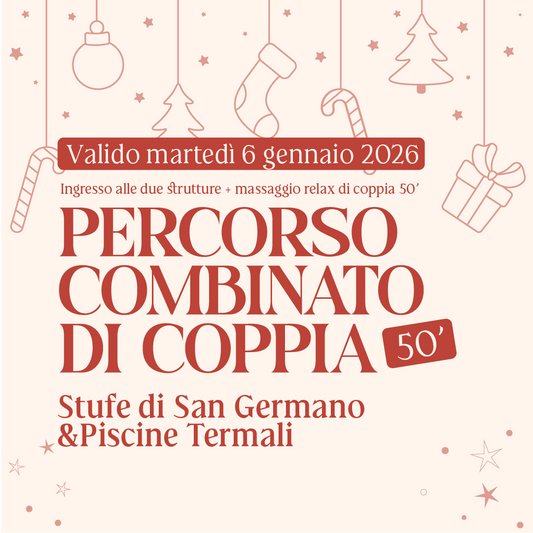 Epifania alle Terme di Agnano - Percorso combinato di coppia 50 - Due ingressi STUFE DI SAN GERMANO & PISCINE TERMALI + Massaggi relax 50 - Martedì 6 gennaio 2025