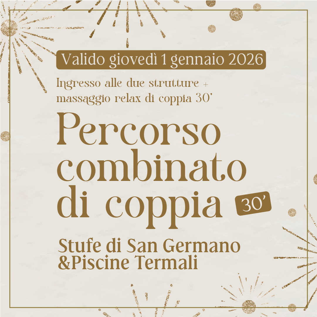 Primo dell'anno alle Terme di Agnano - Percorso combinato di coppia 30 - Due ingressi STUFE DI SAN GERMANO & PISCINE TERMALI + Massaggi relax 30